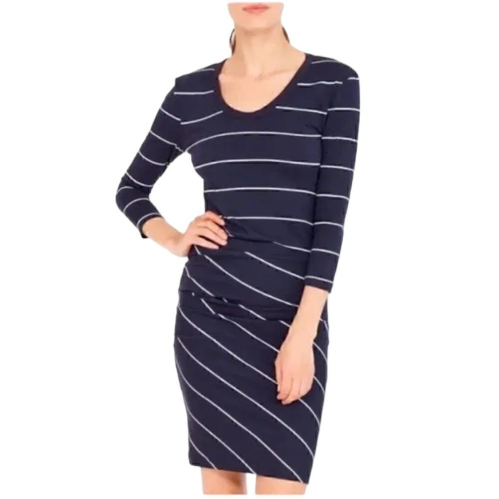 Sundry Anthropologie Navy Blue Striped Long Sleeve Side Ruched Bodycon Dress 1/S